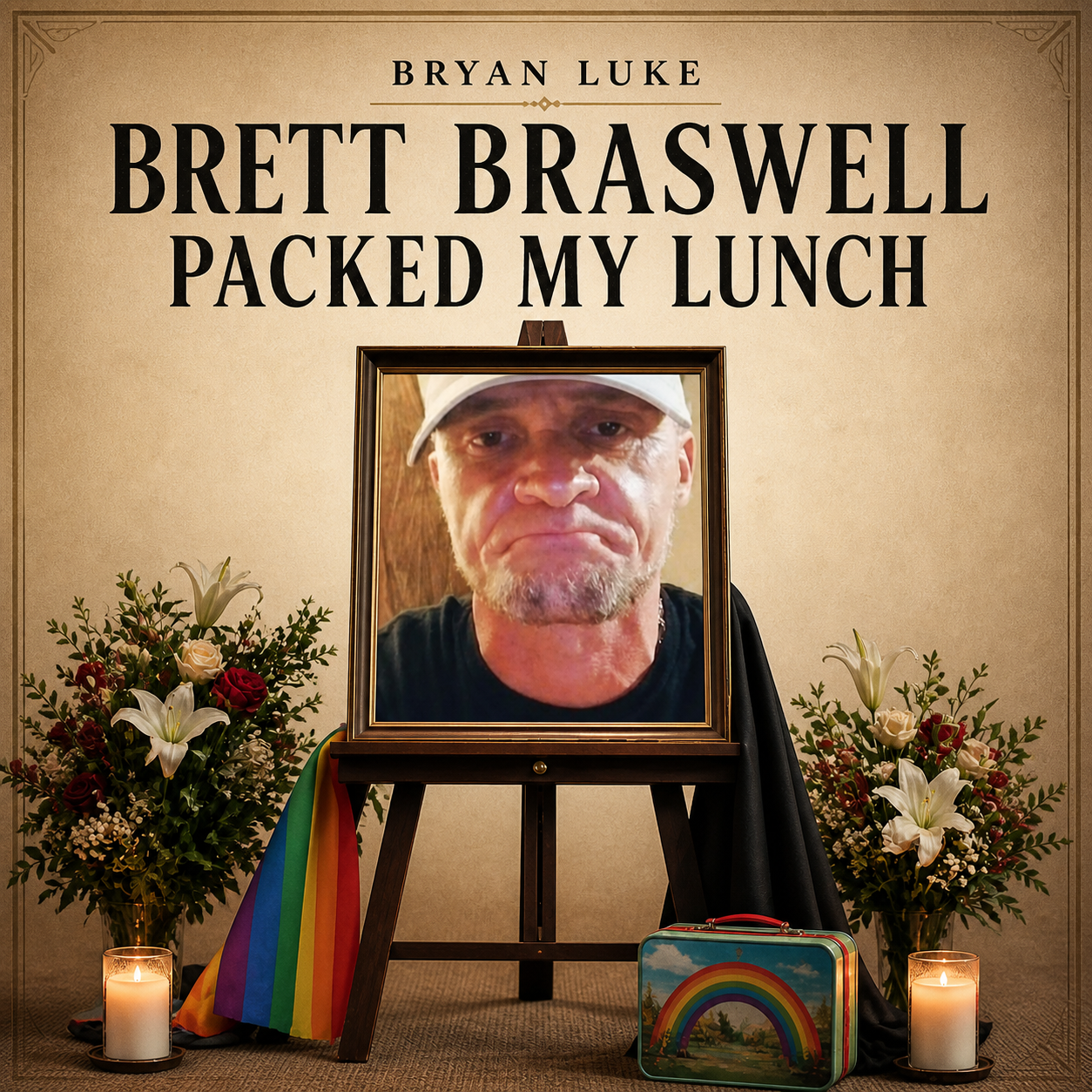 Brett Braswell Packed My Lunch single cover featuring a framed portrait and flowers