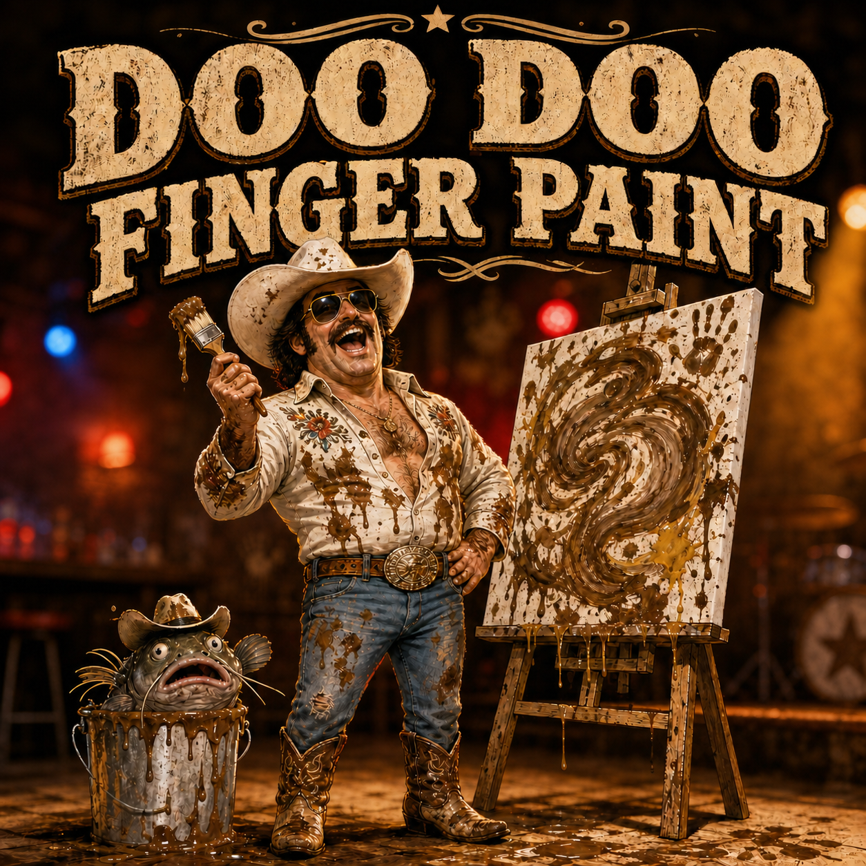 Doo Doo Finger Paint single cover featuring a cowboy painting with a catfish